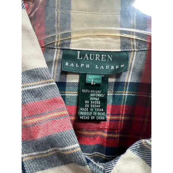 Lauren Ralph Lauren Womens Bullion Checked Plaid Twill 100% Rayon Shirt Size L - Picture 7 of 9